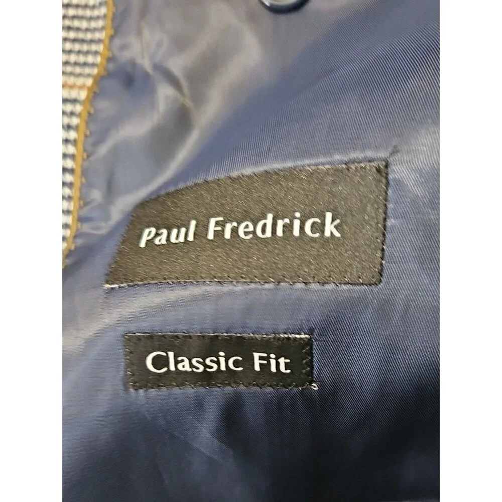 NWT Paul Fredrick Navy & Tan Plaid Blazer Men's 52L